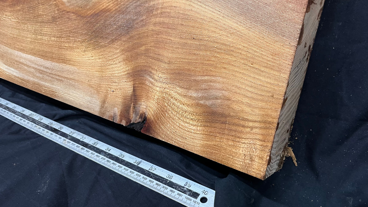 Elm mantle piece, natural edge 1101 L x 247 W x 68 D mm    (716)