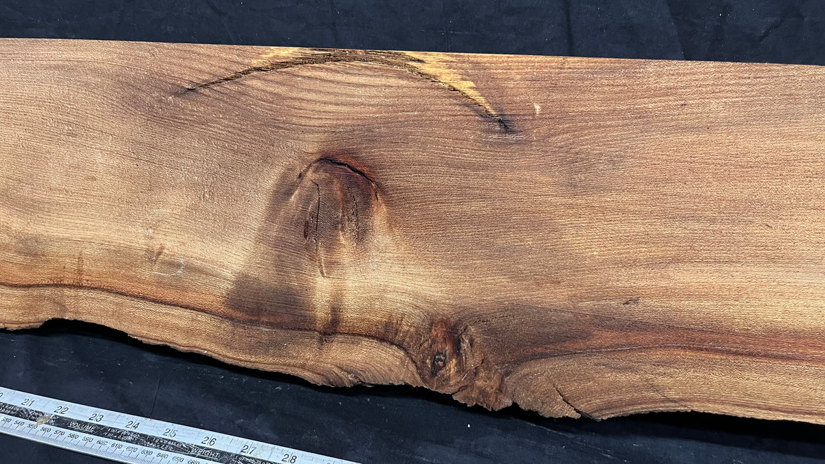 Elm mantle piece, natural edge 1228 L x 202 W x 58 D mm    (717)