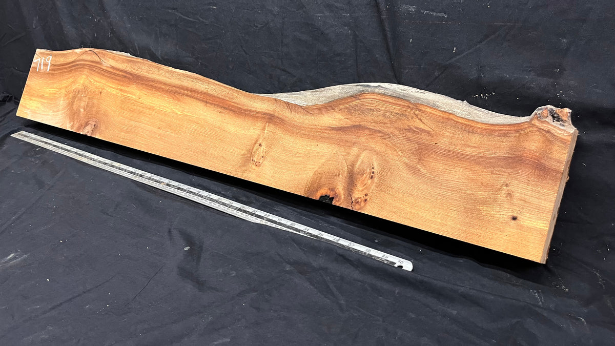 Elm mantle piece, natural edge 1195 L x 203 W x 60 D mm    (719)