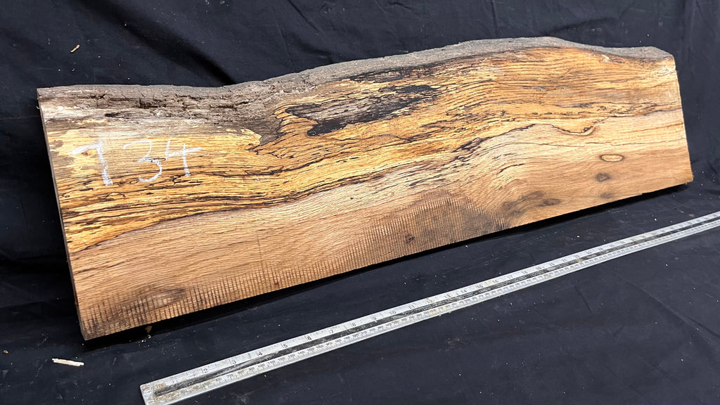 Spalted turkey oak, hardwood shelf, mantle.  999 L x 275 W x 45 D mm    (734)