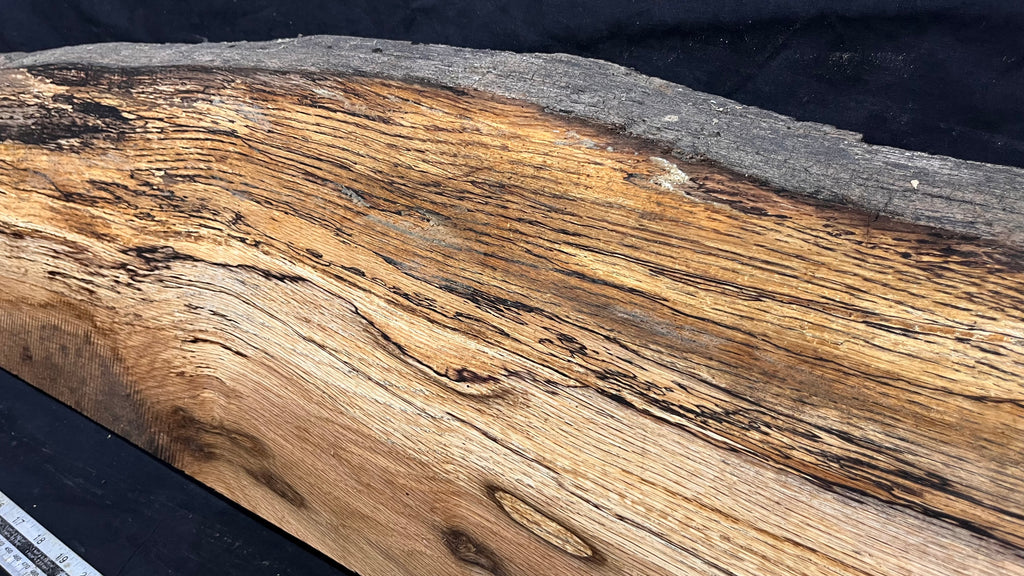Spalted turkey oak, hardwood shelf, mantle.  999 L x 275 W x 45 D mm    (734)