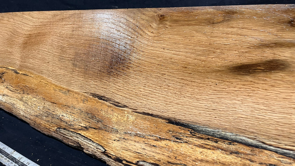 Spalted turkey oak, hardwood shelf, mantle.  999 L x 275 W x 45 D mm    (734)