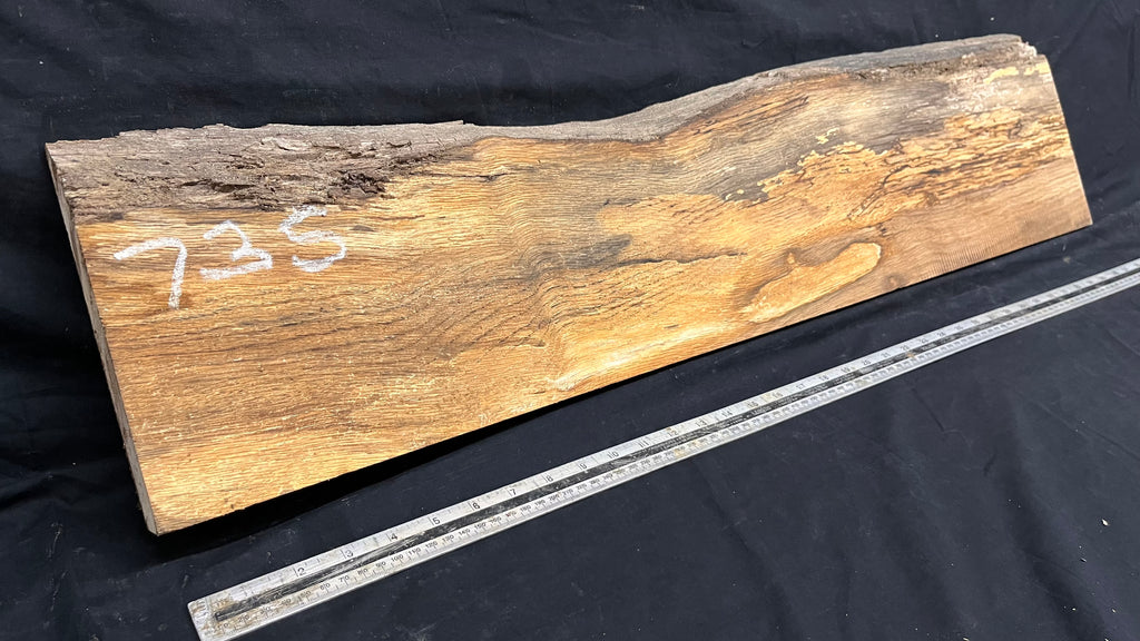 Spalted turkey oak, hardwood shelf, mantle.  951 L x 227 W x 45 D mm    (735)