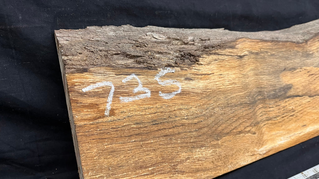 Spalted turkey oak, hardwood shelf, mantle.  951 L x 227 W x 45 D mm    (735)