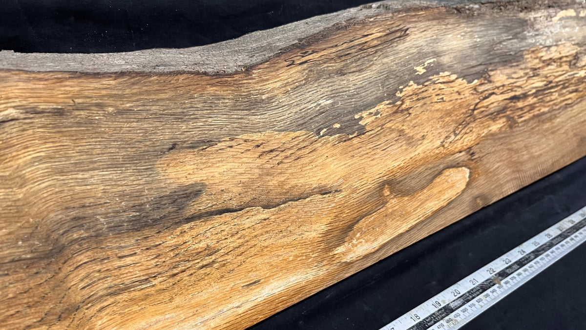 Spalted turkey oak, hardwood shelf, mantle.  951 L x 227 W x 45 D mm    (735)