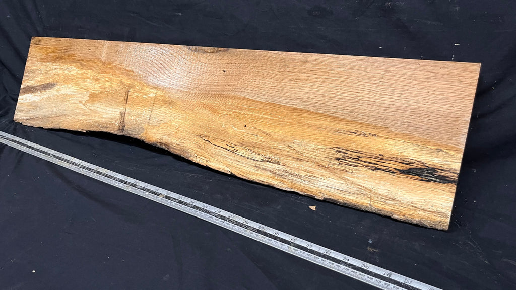Spalted turkey oak, hardwood shelf, mantle.  951 L x 227 W x 45 D mm    (735)