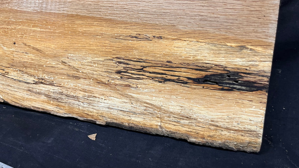 Spalted turkey oak, hardwood shelf, mantle.  951 L x 227 W x 45 D mm    (735)