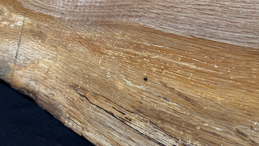 Spalted turkey oak, hardwood shelf, mantle.  951 L x 227 W x 45 D mm    (735)