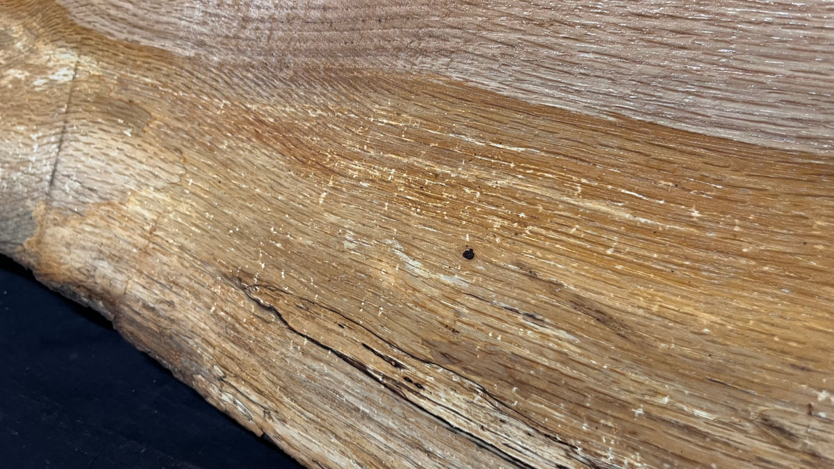 Spalted turkey oak, hardwood shelf, mantle.  951 L x 227 W x 45 D mm    (735)