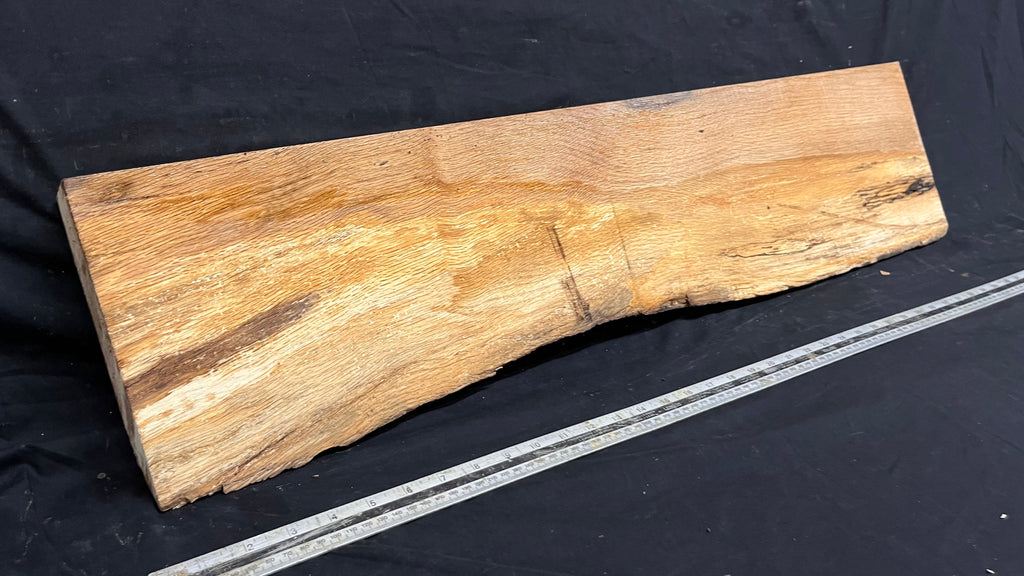 Spalted turkey oak, hardwood shelf, mantle.  951 L x 227 W x 45 D mm    (735)