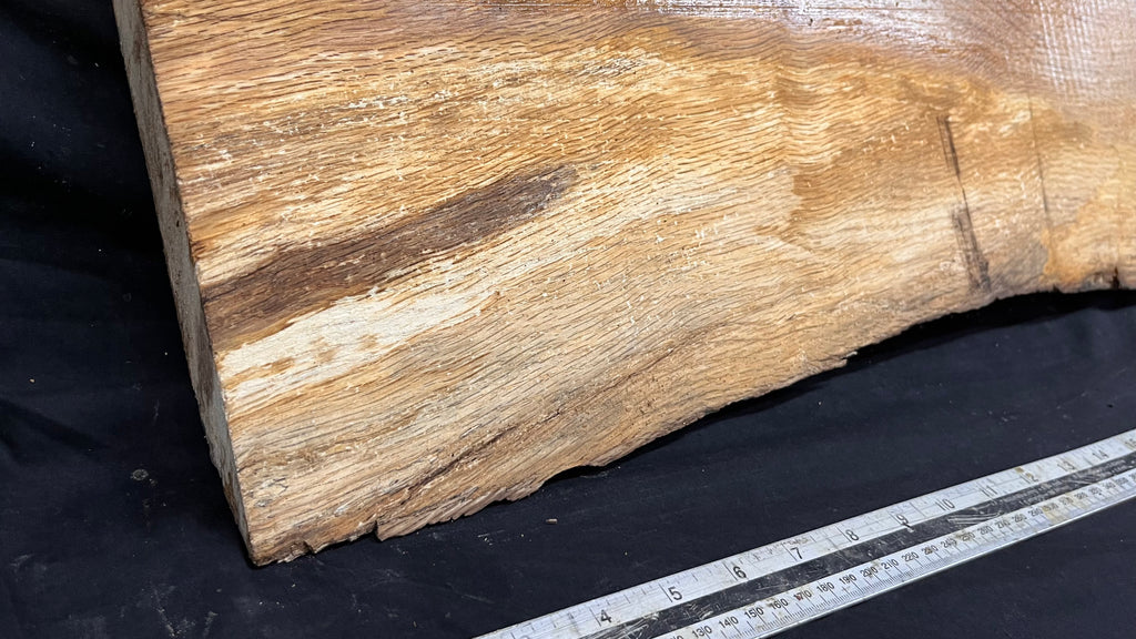 Spalted turkey oak, hardwood shelf, mantle.  951 L x 227 W x 45 D mm    (735)