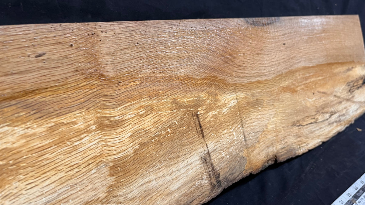 Spalted turkey oak, hardwood shelf, mantle.  951 L x 227 W x 45 D mm    (735)