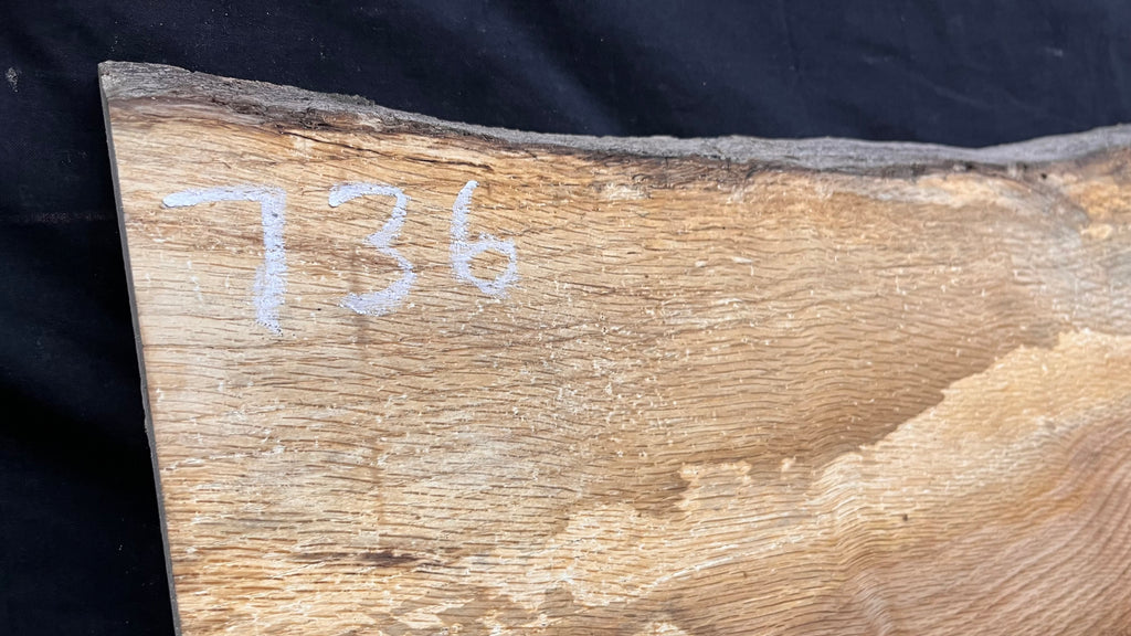 Spalted turkey oak, hardwood shelf, mantle.  975 L x 260 W x 34 D mm    (736)