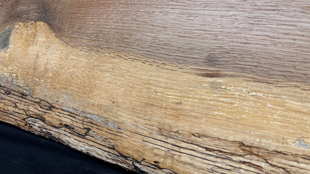 Spalted turkey oak, hardwood shelf, mantle.  975 L x 260 W x 34 D mm    (736)
