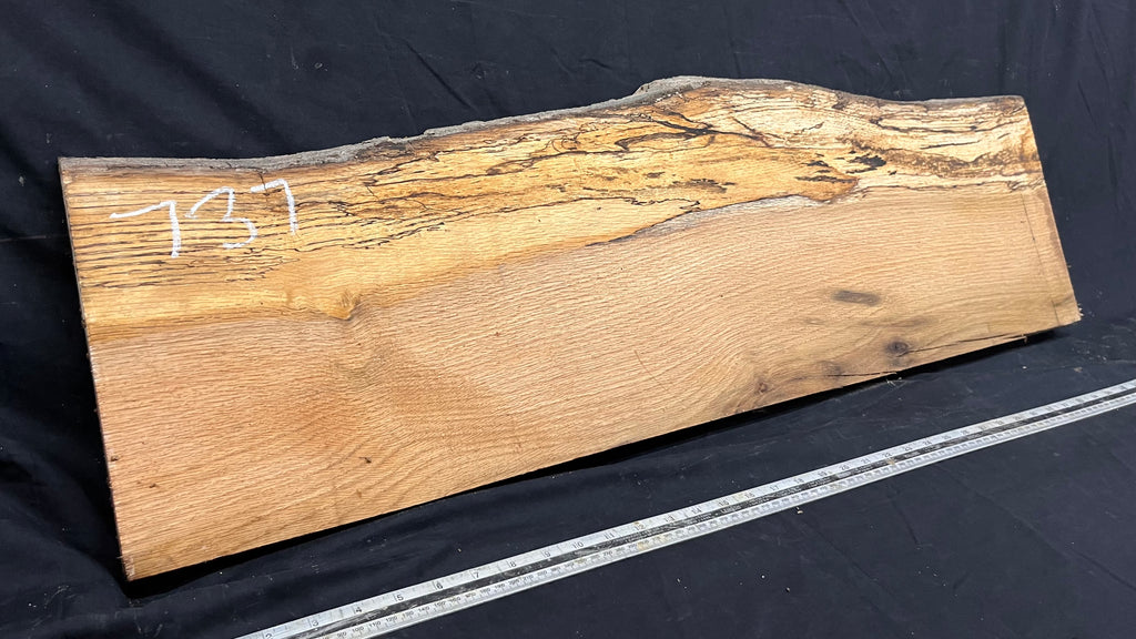 Spalted turkey oak, hardwood shelf, mantle.  1002 L x 308 W x 33 D mm    (737)