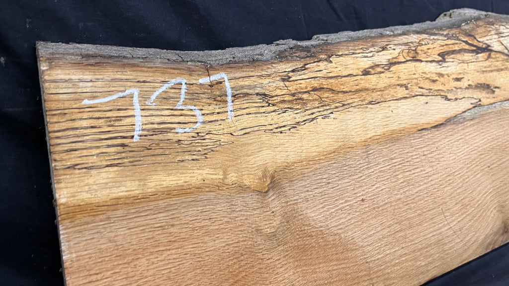 Spalted turkey oak, hardwood shelf, mantle.  1002 L x 308 W x 33 D mm    (737)