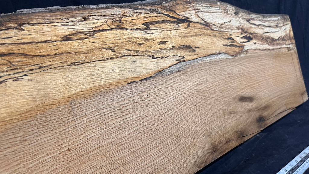 Spalted turkey oak, hardwood shelf, mantle.  1002 L x 308 W x 33 D mm    (737)