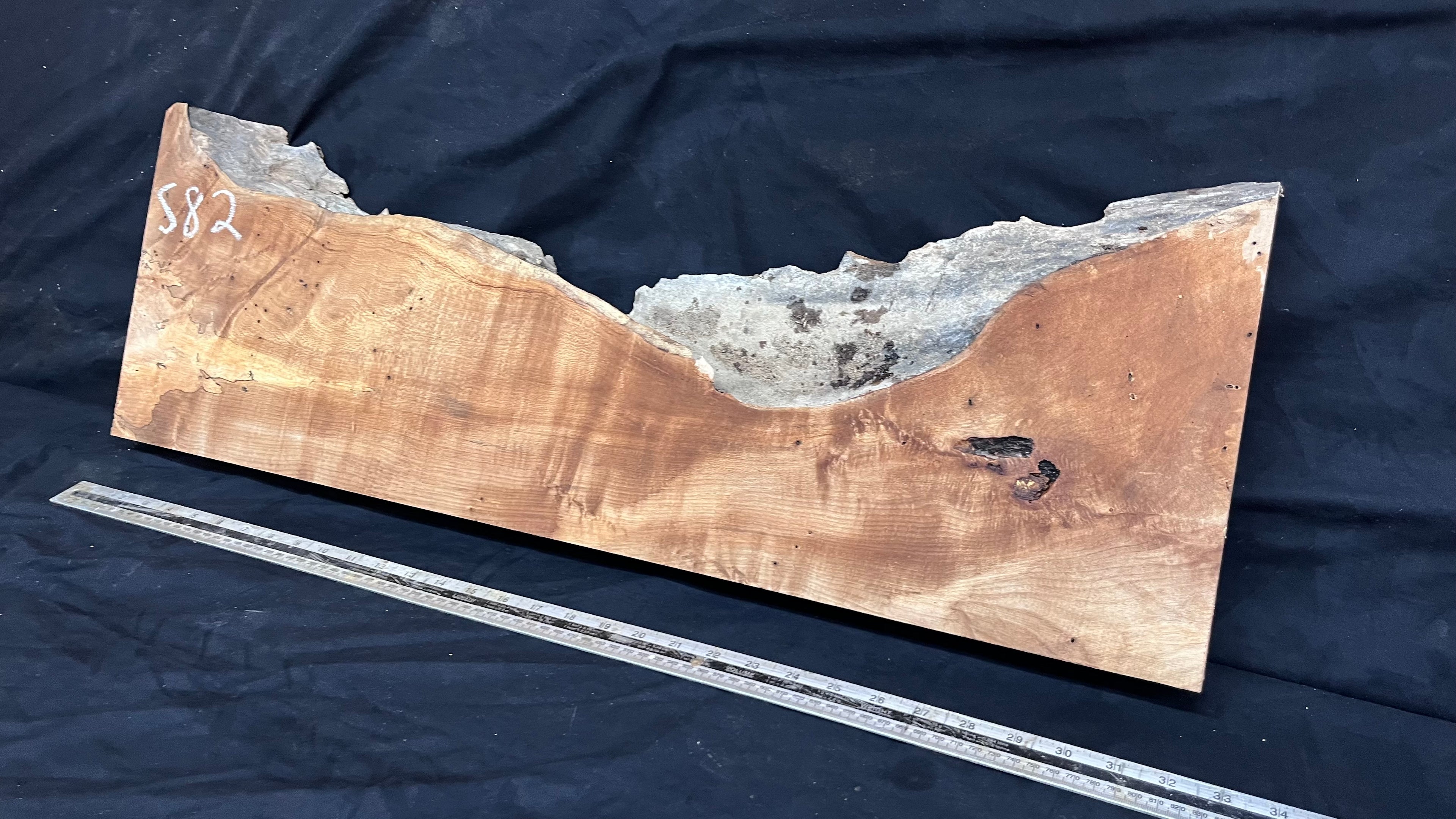 Hardwood plank, shelf, craft, spalted sycamore, wood 824 L x 280 W x 49 D mm  (582)
