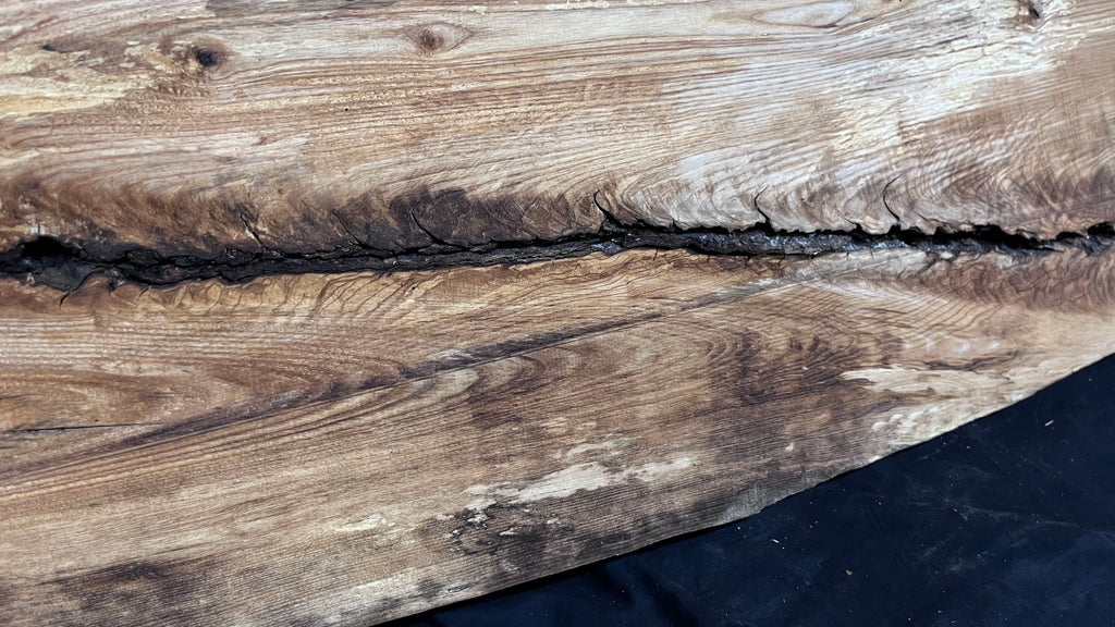 Resin table top, ash boards, shelving 945 L x 545 W x 34 D mm       (611)