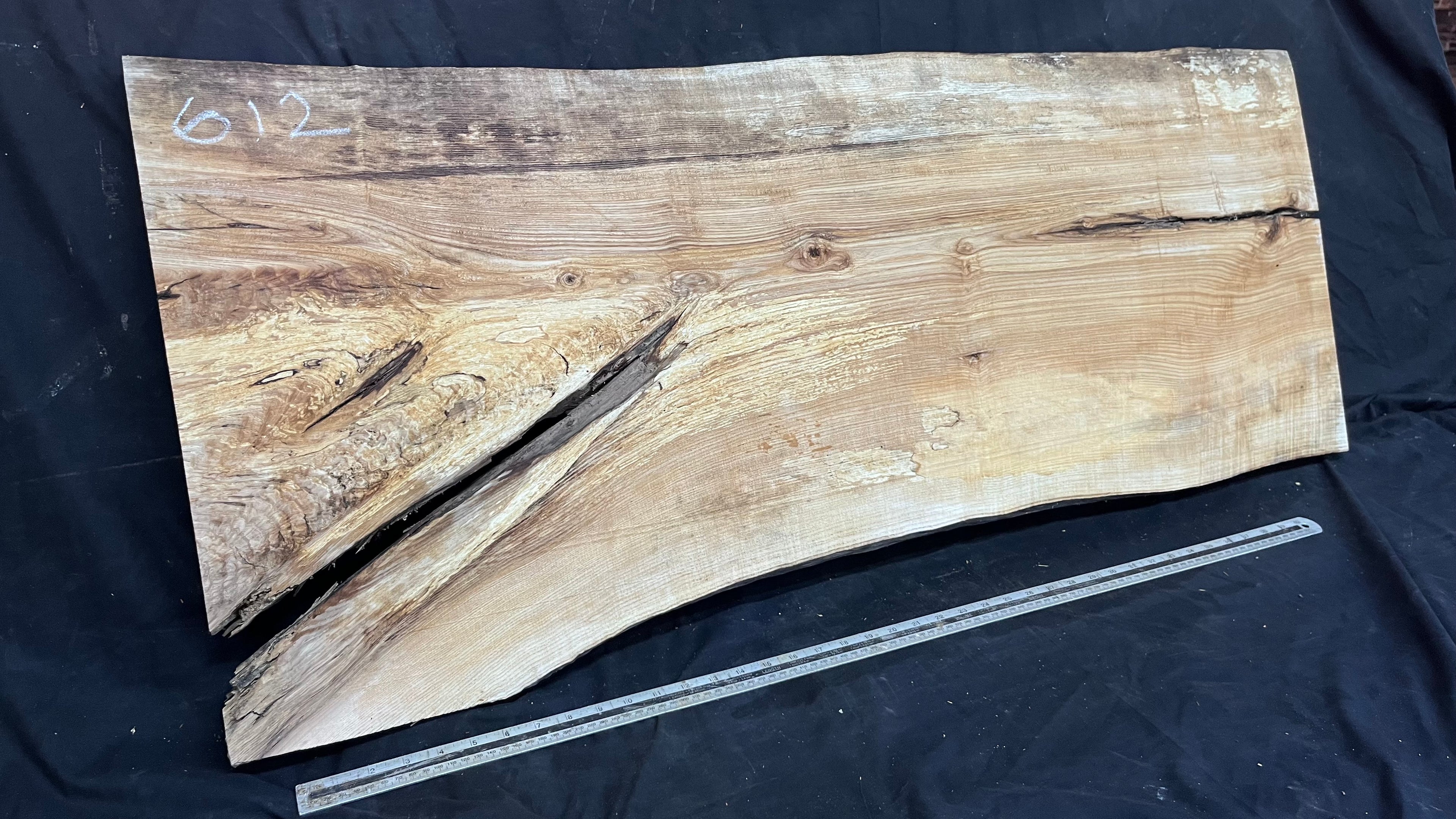 Resin table top, ash boards, shelving 1224 L x 528 W x 35 D mm       (612)
