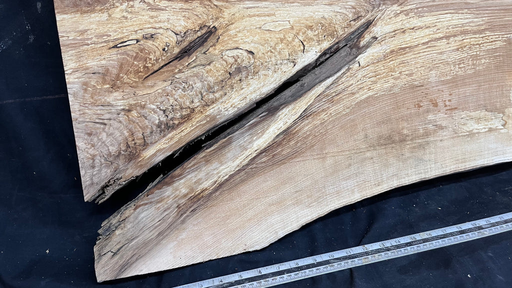 Resin table top, ash boards, shelving 1224 L x 528 W x 35 D mm       (612)