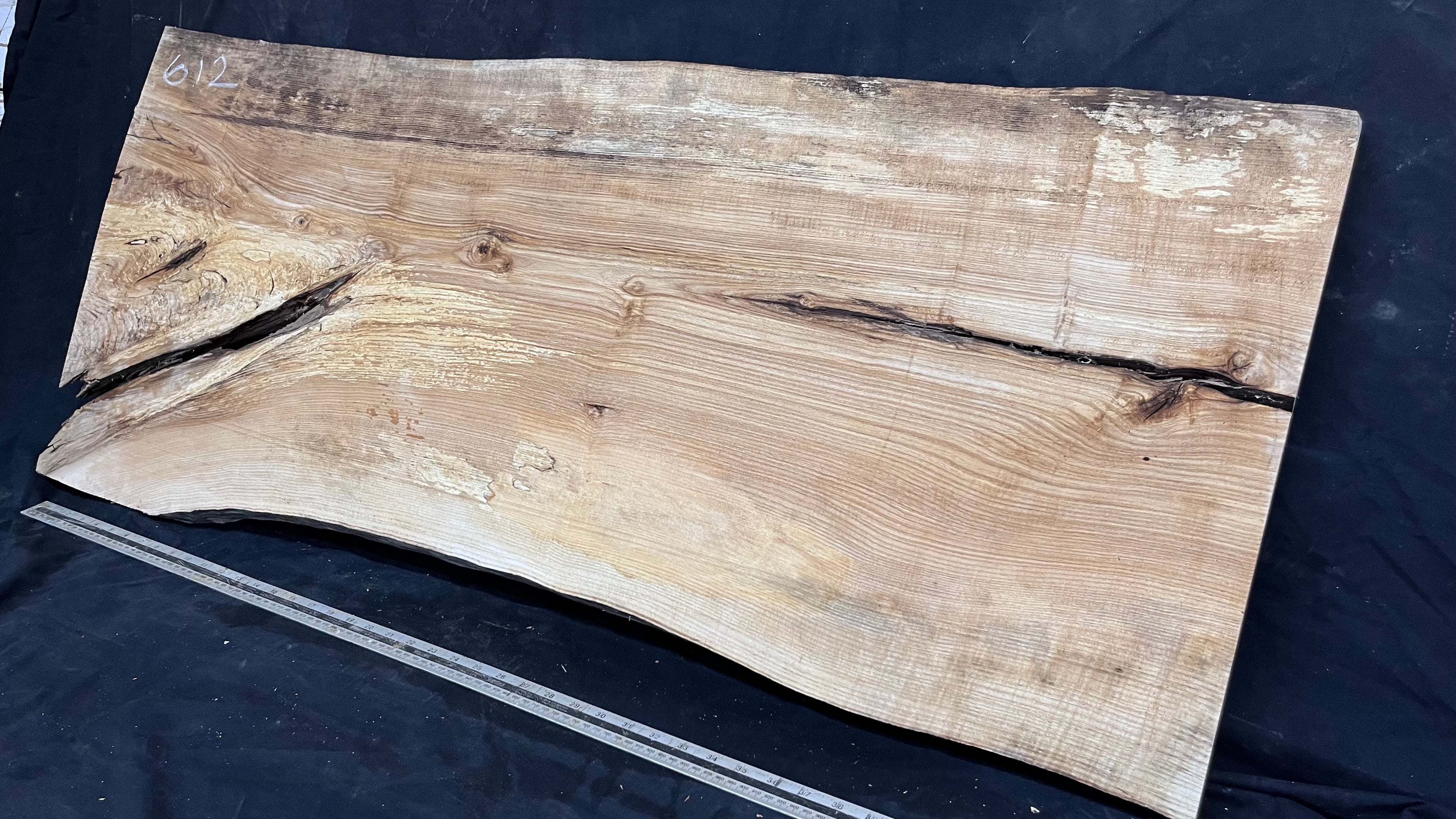 Resin table top, ash boards, shelving 1224 L x 528 W x 35 D mm       (612)