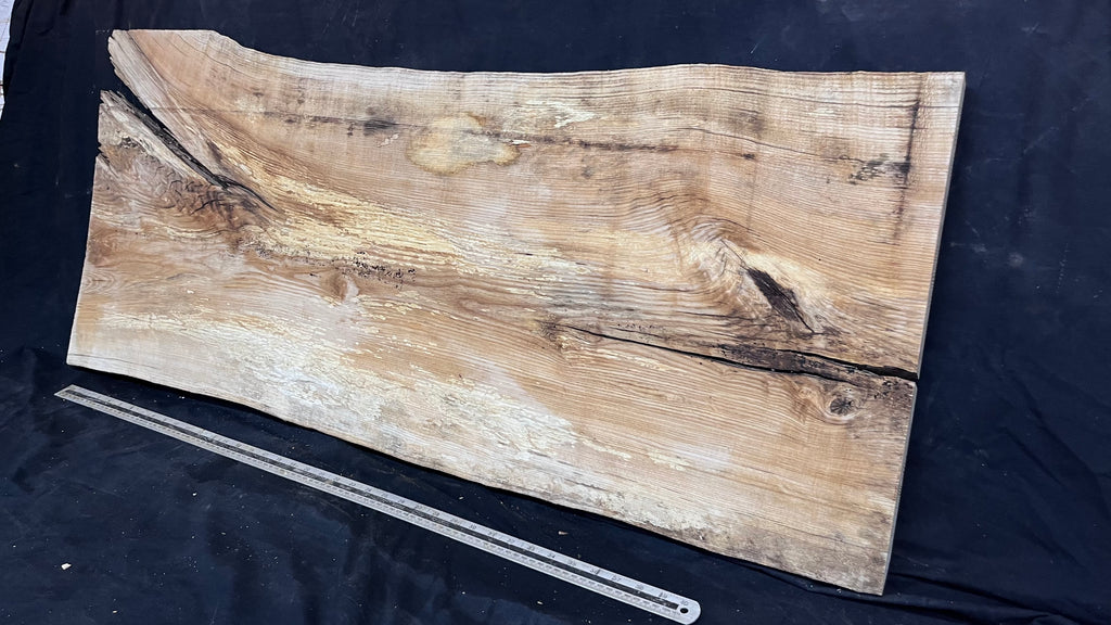 Resin table top, ash boards, shelving 1224 L x 528 W x 35 D mm       (612)