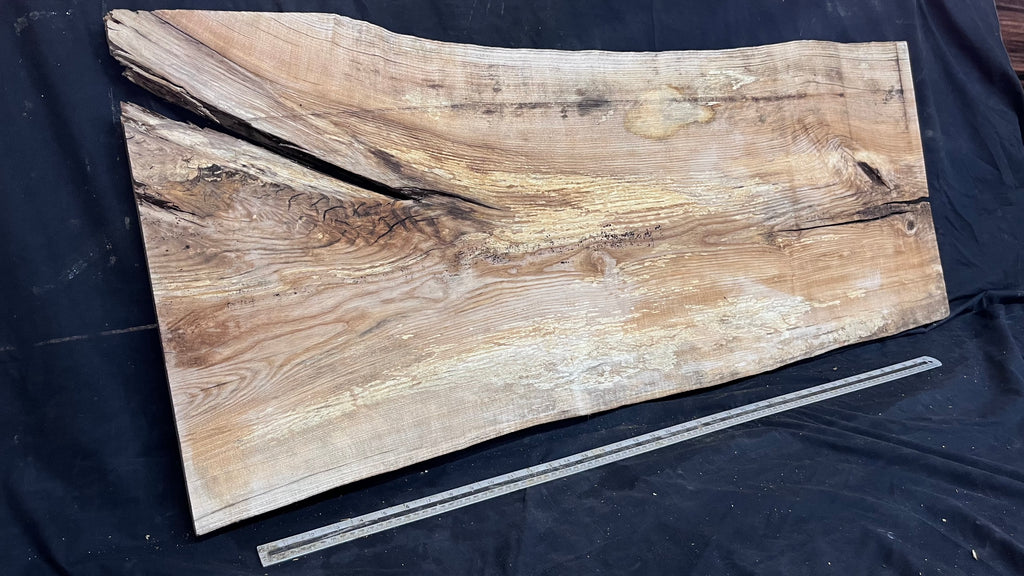 Resin table top, ash boards, shelving 1224 L x 528 W x 35 D mm       (612)
