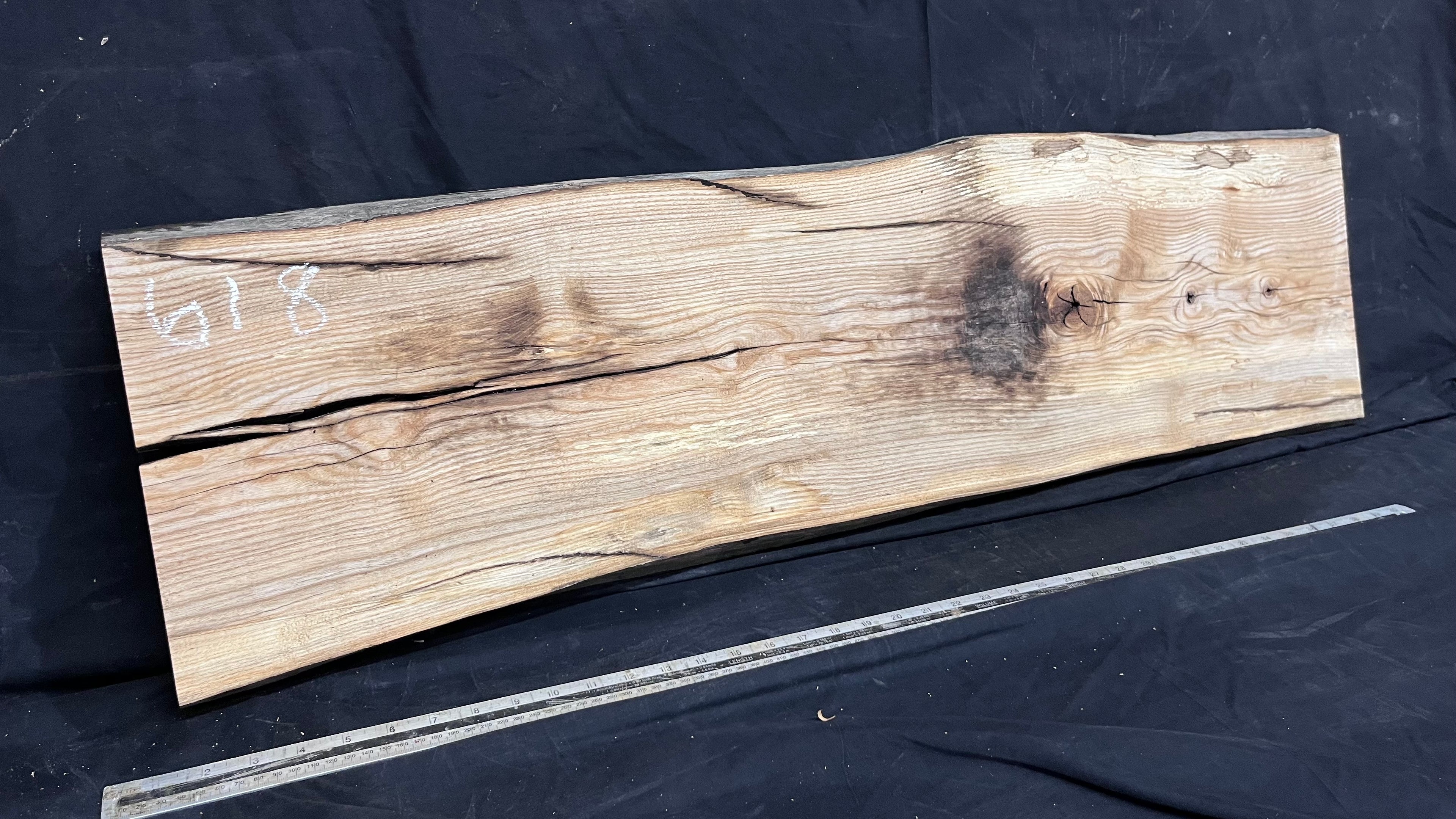 Coffee table top, ash boards, shelving 1077 L x 305 W x 32 D mm       (618)