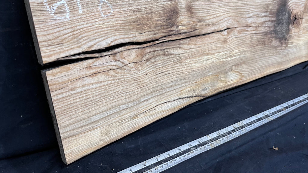 Coffee table top, ash boards, shelving 1077 L x 305 W x 32 D mm       (618)