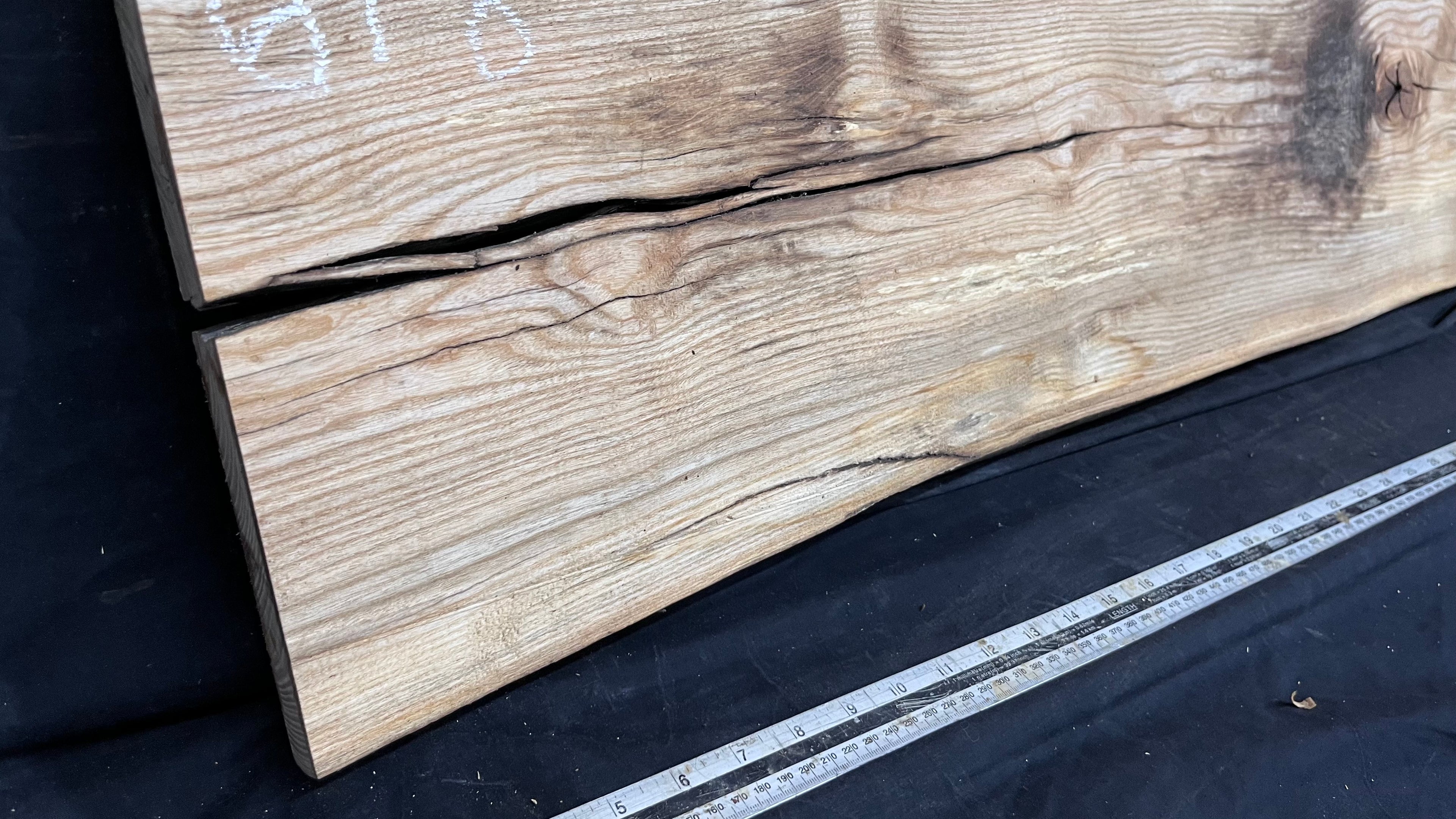 Coffee table top, ash boards, shelving 1077 L x 305 W x 32 D mm       (618)