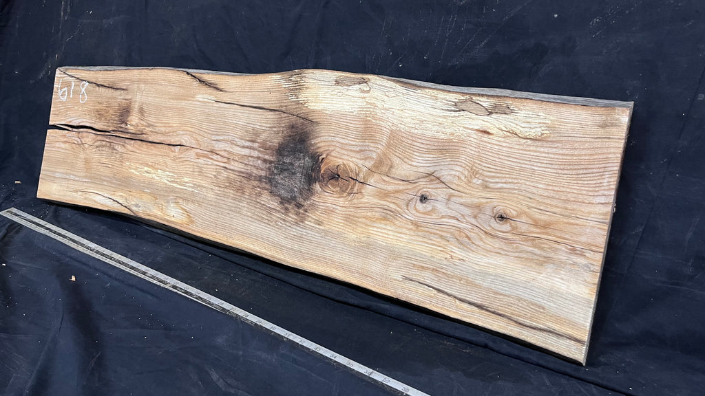 Coffee table top, ash boards, shelving 1077 L x 305 W x 32 D mm       (618)