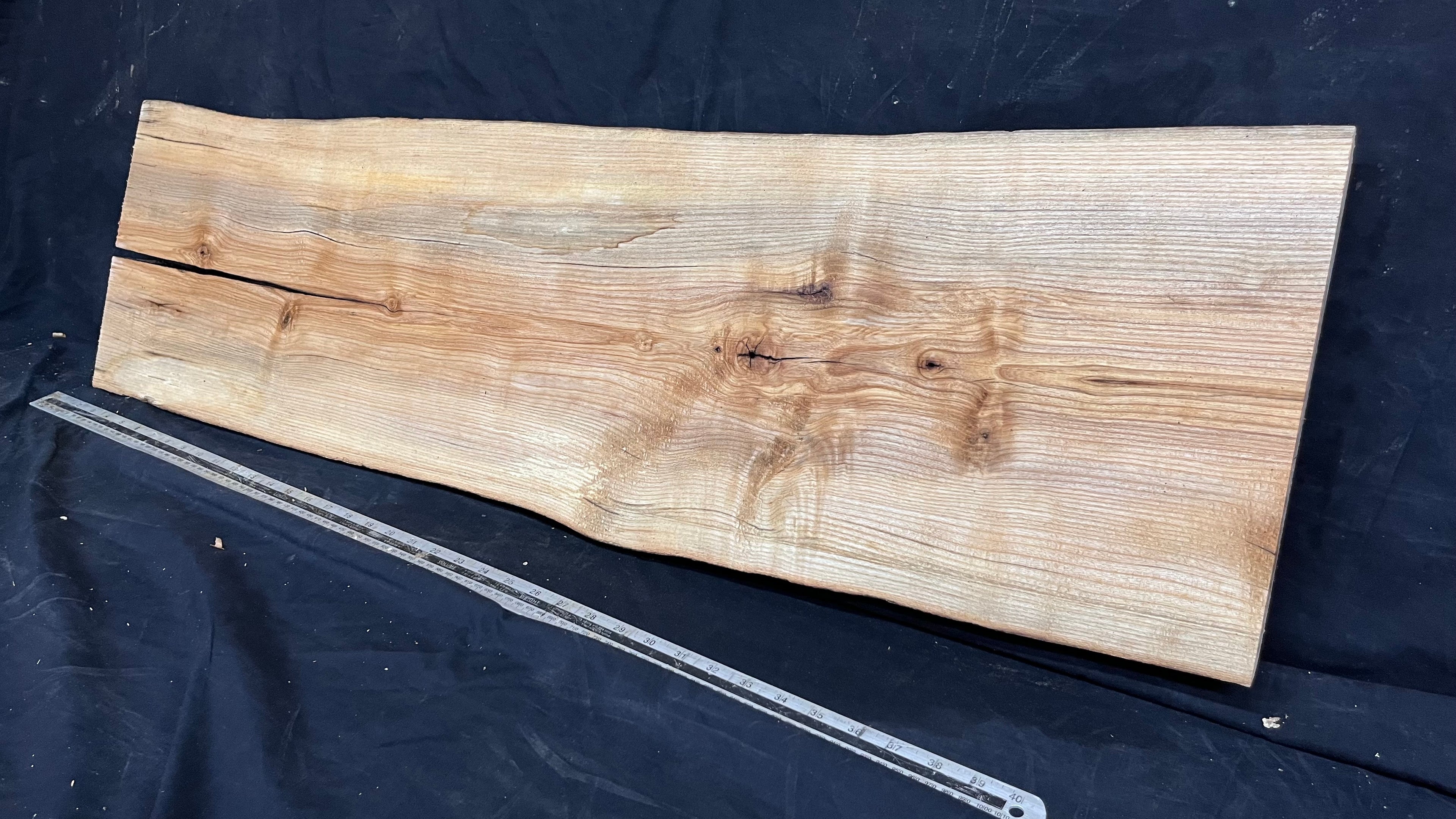 Coffee table top, ash boards, shelving 1077 L x 305 W x 32 D mm       (618)