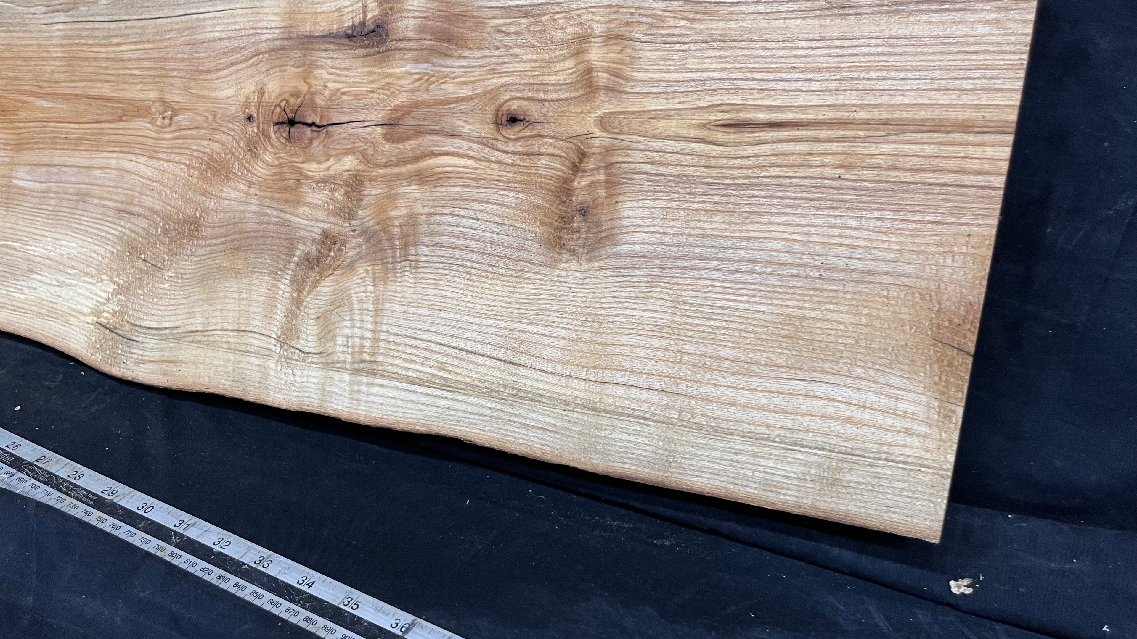 Coffee table top, ash boards, shelving 1077 L x 305 W x 32 D mm       (618)