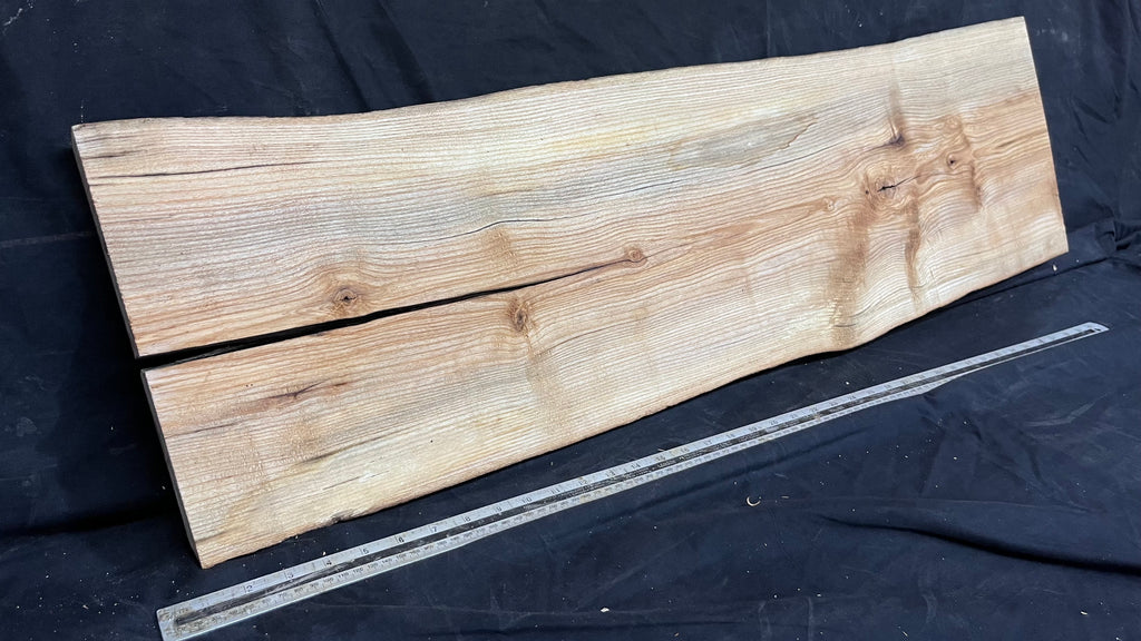Coffee table top, ash boards, shelving 1077 L x 305 W x 32 D mm       (618)