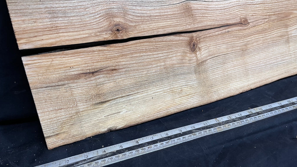 Coffee table top, ash boards, shelving 1077 L x 305 W x 32 D mm       (618)