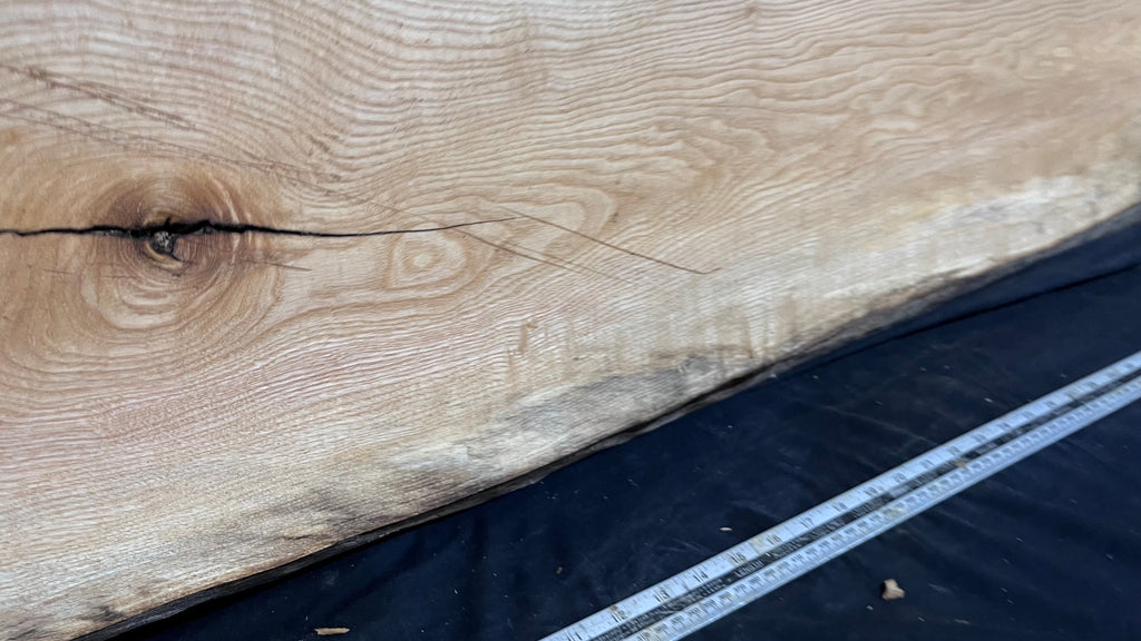 Coffee table top, ash boards, shelving 1169 L x 432 W x 29 D mm       (619)
