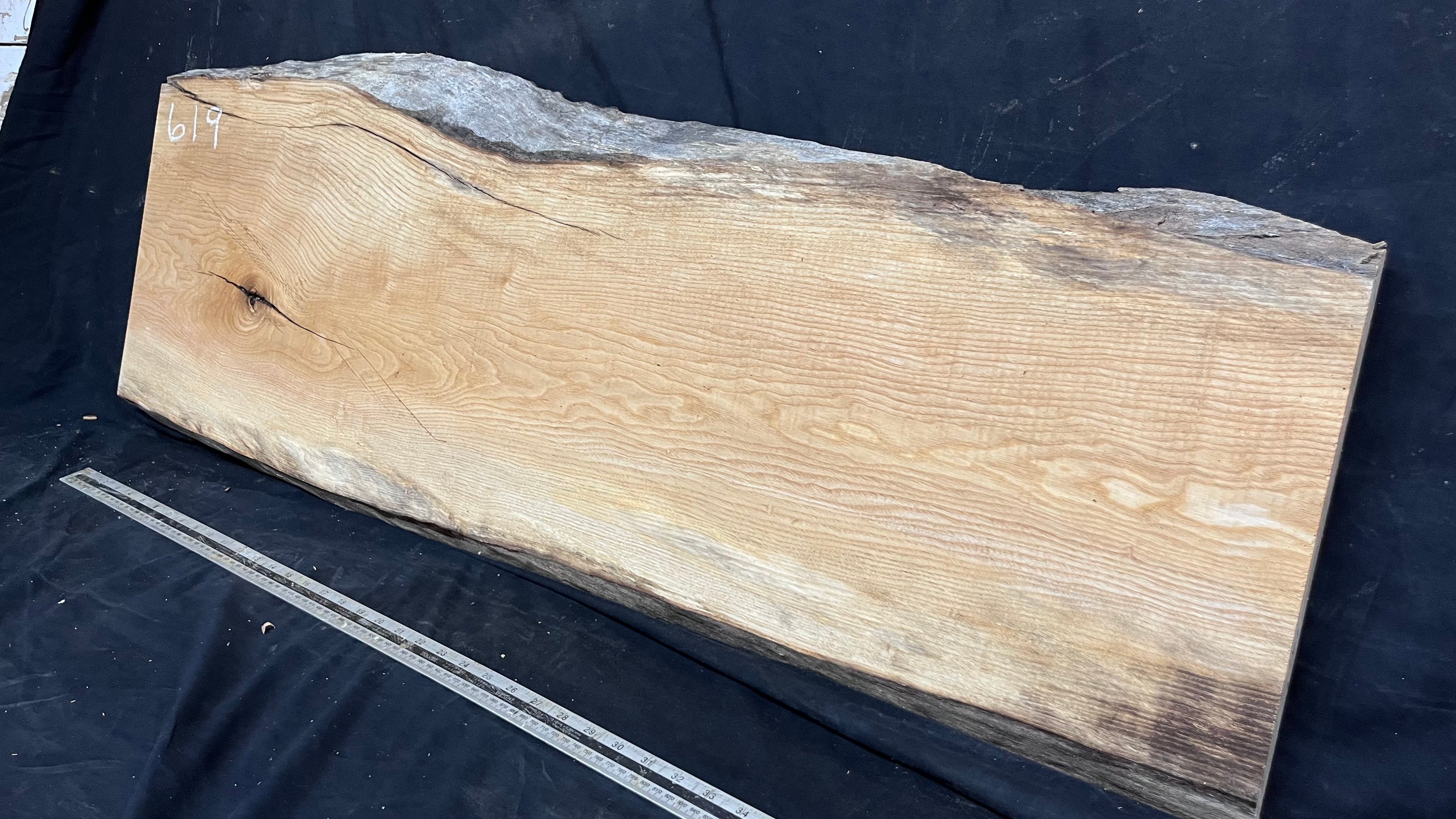 Coffee table top, ash boards, shelving 1169 L x 432 W x 29 D mm       (619)