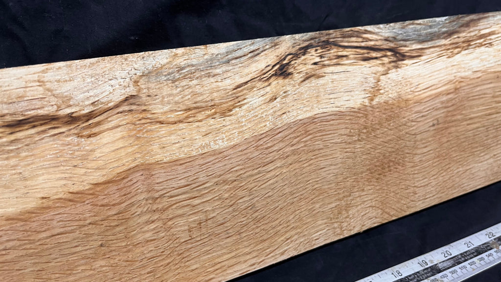 Spalted turkey oak, hardwood shelf, mantle.  1005 L x 157 W x 40 D mm    (738)