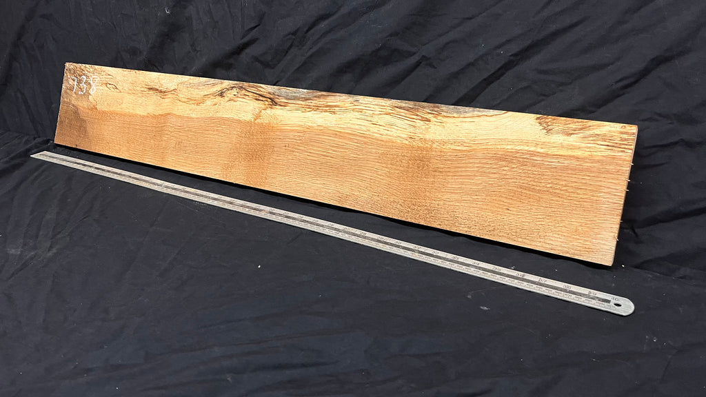 Spalted turkey oak, hardwood shelf, mantle.  1005 L x 157 W x 40 D mm    (738)