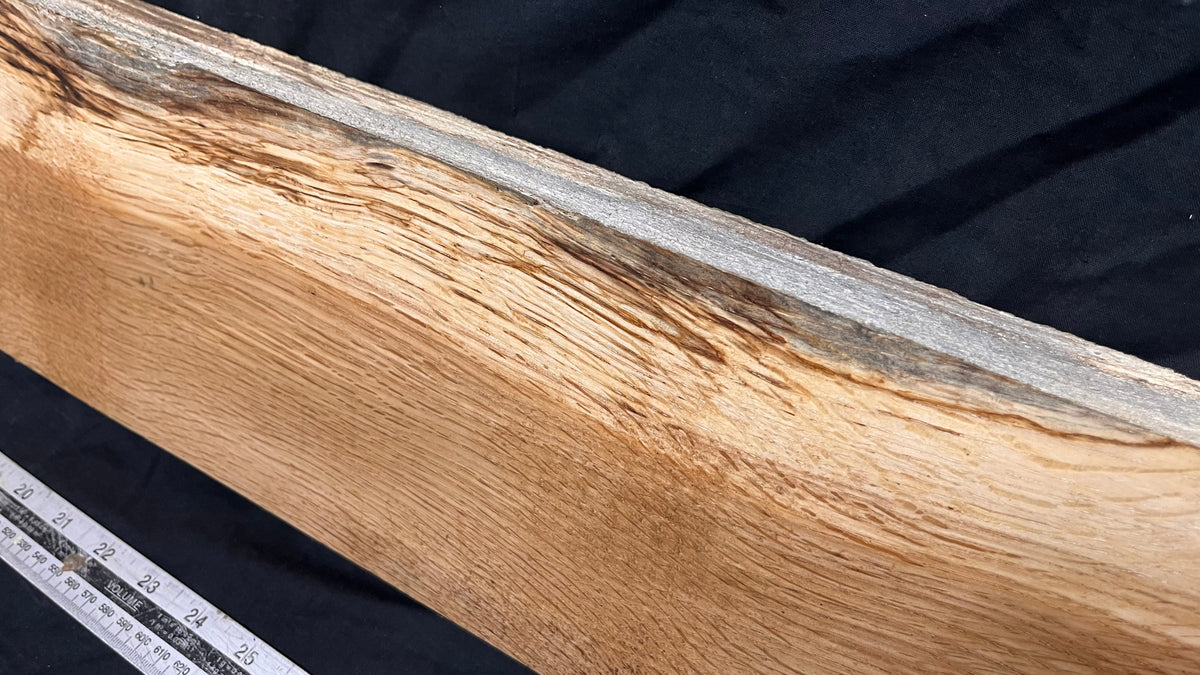 Spalted turkey oak, hardwood shelf, mantle.  1005 L x 157 W x 40 D mm    (738)