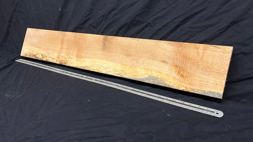 Spalted turkey oak, hardwood shelf, mantle.  1005 L x 157 W x 40 D mm    (738)