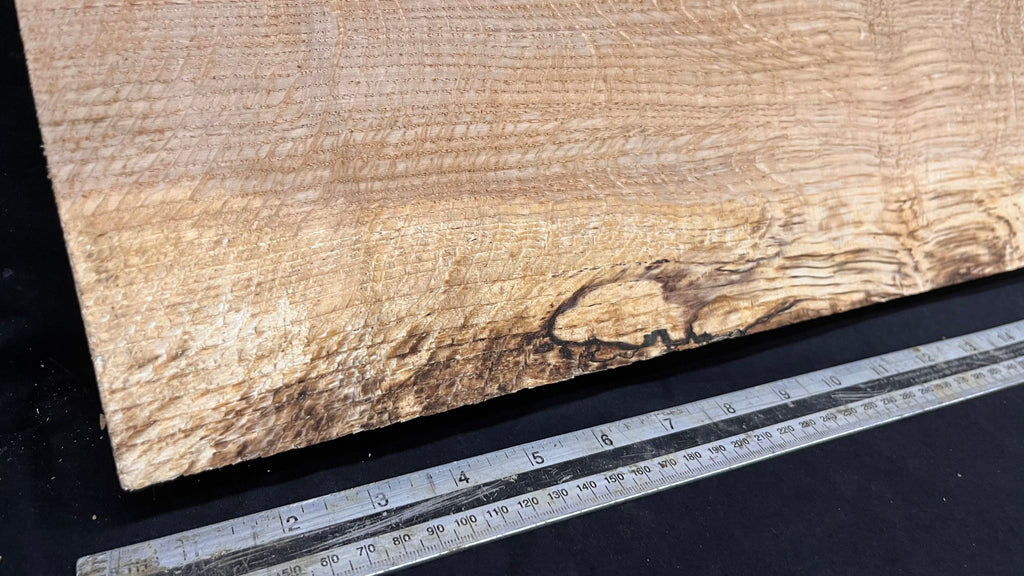 Spalted turkey oak, hardwood shelf, mantle.  1005 L x 157 W x 40 D mm    (738)
