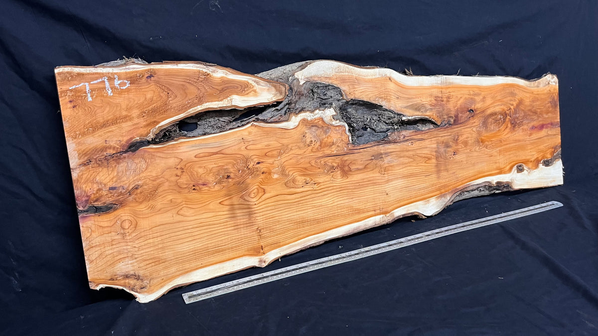 Coffee table top, yew, slab, board 1317 L x 405 W x 26 D mm    (776)