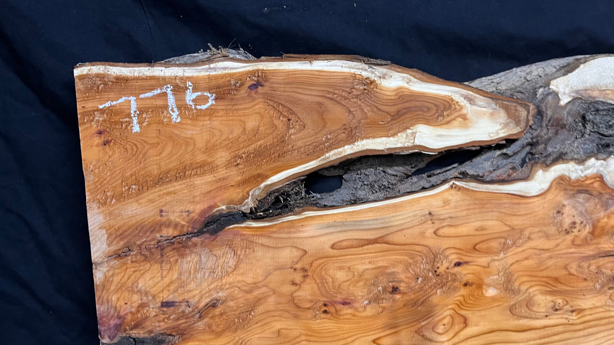 Coffee table top, yew, slab, board 1317 L x 405 W x 26 D mm    (776)