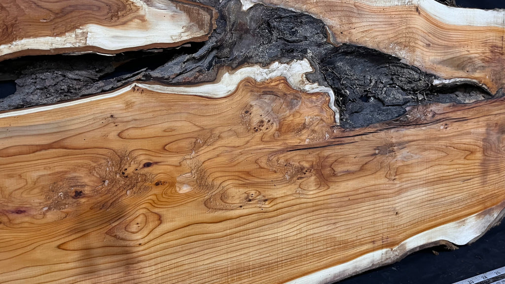 Coffee table top, yew, slab, board 1317 L x 405 W x 26 D mm    (776)