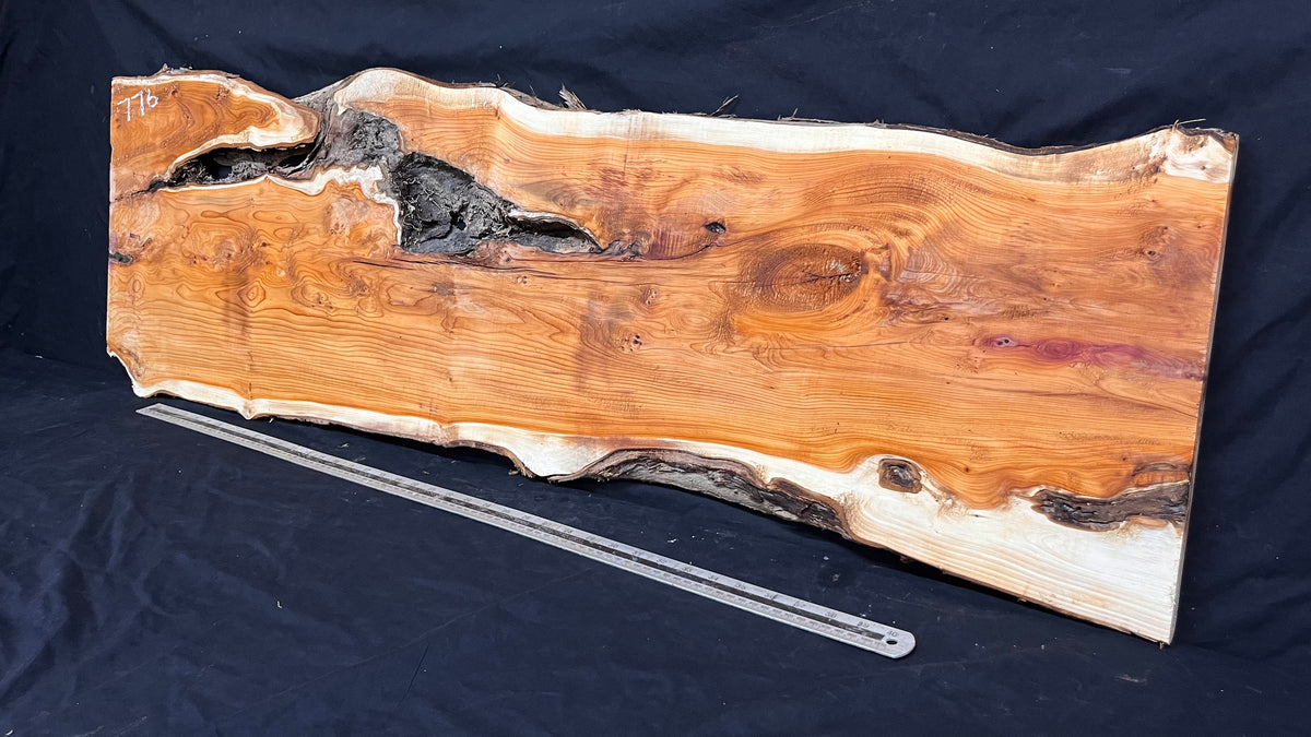 Coffee table top, yew, slab, board 1317 L x 405 W x 26 D mm    (776)