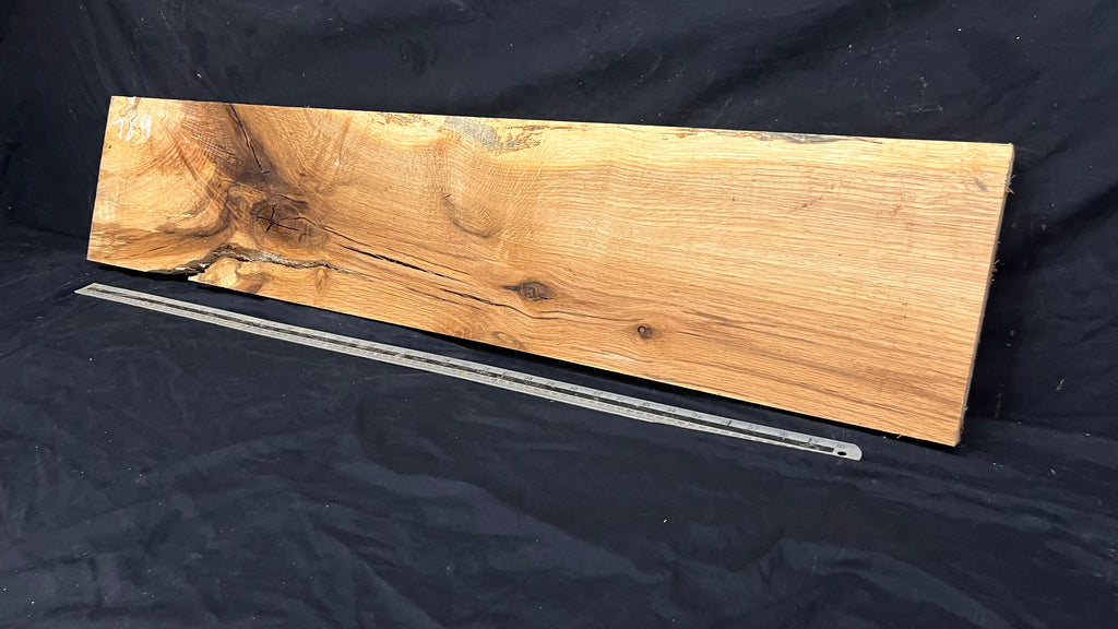 Hardwood shelf, spalted turkey oak, mantle.  1142 L x 236 W x 42 D mm    (789)