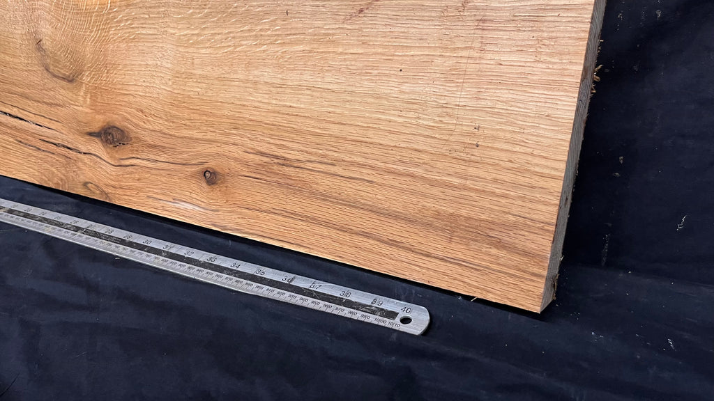 Hardwood shelf, spalted turkey oak, mantle.  1142 L x 236 W x 42 D mm    (789)