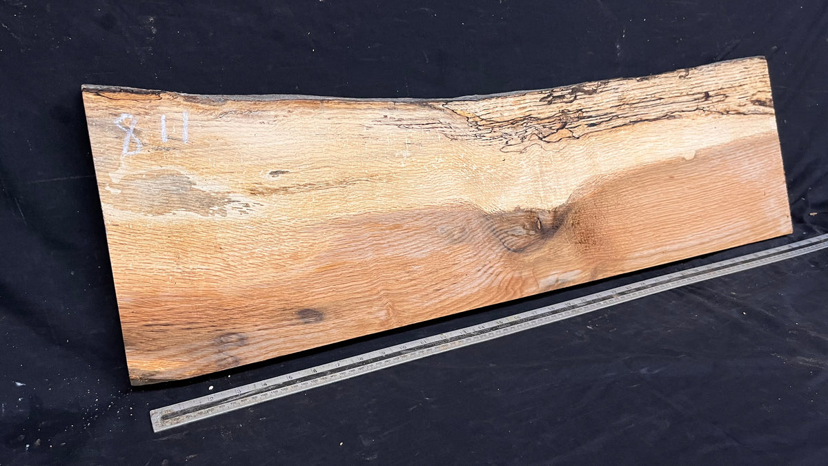 Hardwood shelf, spalted turkey oak, mantle.  949 L x 290 W x 35 D mm    (811)